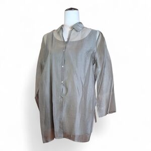 Eileen Fisher Sheer Taupe Button-Front shirt size XS and matchingTank Top size S